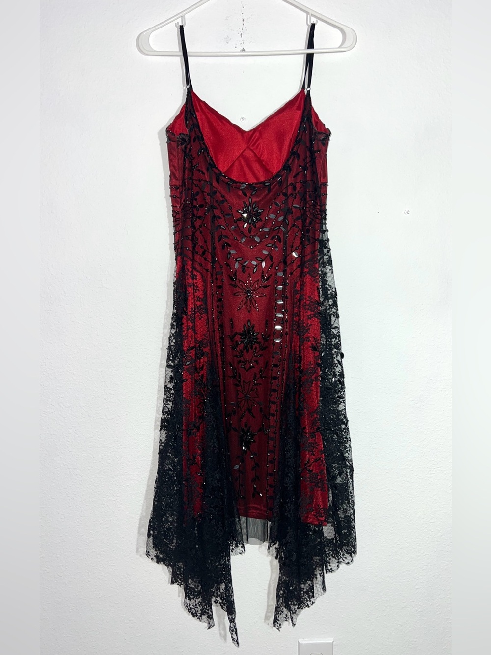 Vintage Caché Black Lace Beaded Mesh Red Slip Dress - Whimsigoth  Women’s Sz 8 - Picture 8 of 15